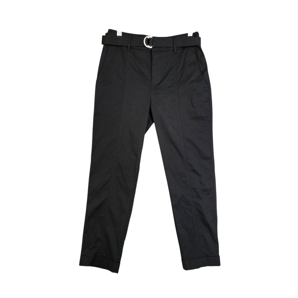 Chicos Womens Belted Utility Ankle Pants Size US 2 Black Tapered Seam Front
